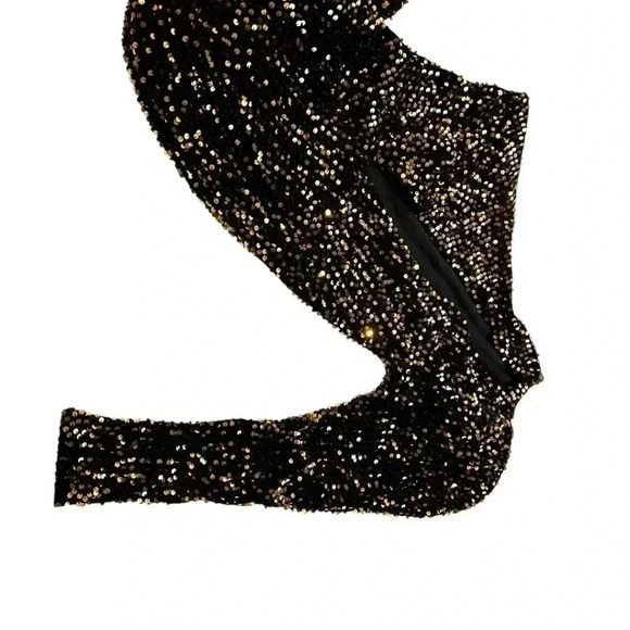 Brand New Miss Ord one shoulder cut out black and Gold sequin Dress Size M - Picture 9 of 16